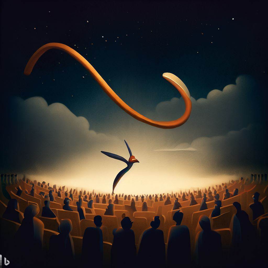 Ein Boomerang fliegt vor Publikum